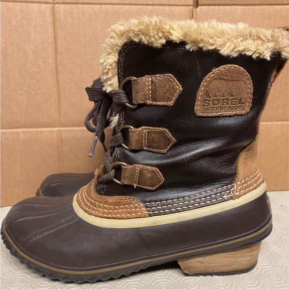 SOREL SLIMPACK WOMENS LEATHER WINTER WATERPROOF BOOTS Sz 9 - Picture 2 of 9